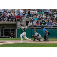 Cole Carder of the Medford Rogues takes a big swing