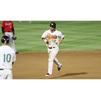 Dan Lyons of the Long Island Ducks rounds the bases following his home run