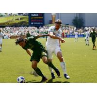 Zarek Valentin of the Portland Timbers and Gustav Svensson of Seattle Sounders FC