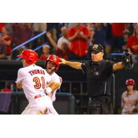 Lane Thomas of the Memphis Redbirds crosses the plate with the winning run