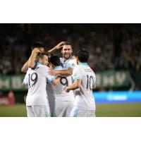 Seattle Sounders FC celebrate vs. the Portland Timbers