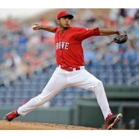 Greenville Drive pitcher Denyi Reyes prepares to throw