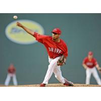 Greenville Drive pitcher Denyi Reyes delivers