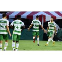 Leo Fernandes (11) congratulates Sebastian Guenzatti in the Tampa Bay Rowdies victory