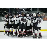 The Vancouver Giants celebrate a preseason win over the Spokane Chiefs