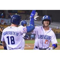 Las Vegas 51s IF/OF Patrick Kivlehan receives a high five