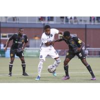 Marcus Epps of Bethlehem Steel FC battles for the ball against the Pittsburgh Riverhounds