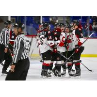 Prince George Cougars celebrate vs. the Vancouver Giants