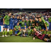 Seattle Sounders FC pose with the Cascadia Cup