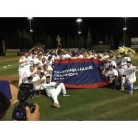 The Rancho Cucamonga Quakes pose after winning the California League championship