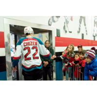 Braydyn Chizen of the Kelowna Rockets exiting the ice