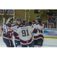 Saginaw Spirit celebrate a goal in the season opener