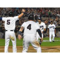 Somerset Patriots infielder Alfredo Rodriguez comes in to score