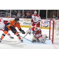 Carsen Twarynski of the Lehigh Valley Phantoms scores against the Charlotte Checkers