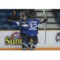 Saint John Sea Dogs celebrate a Charlie DesRoches goal