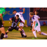 Las Vegas Lights FC's Raul Mendiola works through traffic against OKC Energy FC