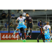 Las Vegas Lights FC's Sammy Ochoa battles for possession against San Antonio FC