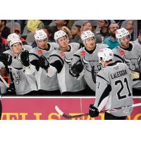 The San Antonio Rampage bench congratulates Joey LaLeggia