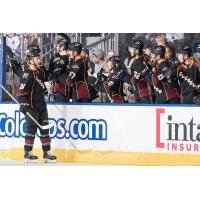 Cleveland Monsters C Justin Scott celebrates with the Cleveland bench