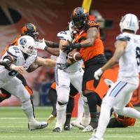 Davon Coleman of the B.C. Lions vs. the Toronto Argonauts