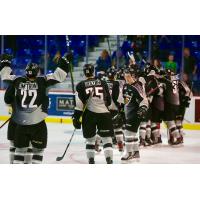 Vancouver Giants celebrate a shootout win over the Kamloops Blazers