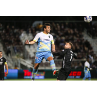 Las Vegas Lights FC's Sammy Ochoa goes high for possession vs. Sacramento Republic FC