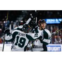 Matt Berry and the Utah Grizzlies celebrate a goal