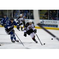 Vancouver Giants C JustinSourdif races for the puck vs. the Victoria Royals